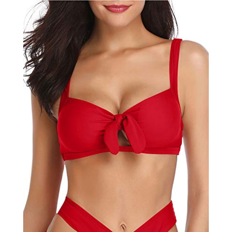 Adjustable And Durable Straps Push Up Bikini Top-Red