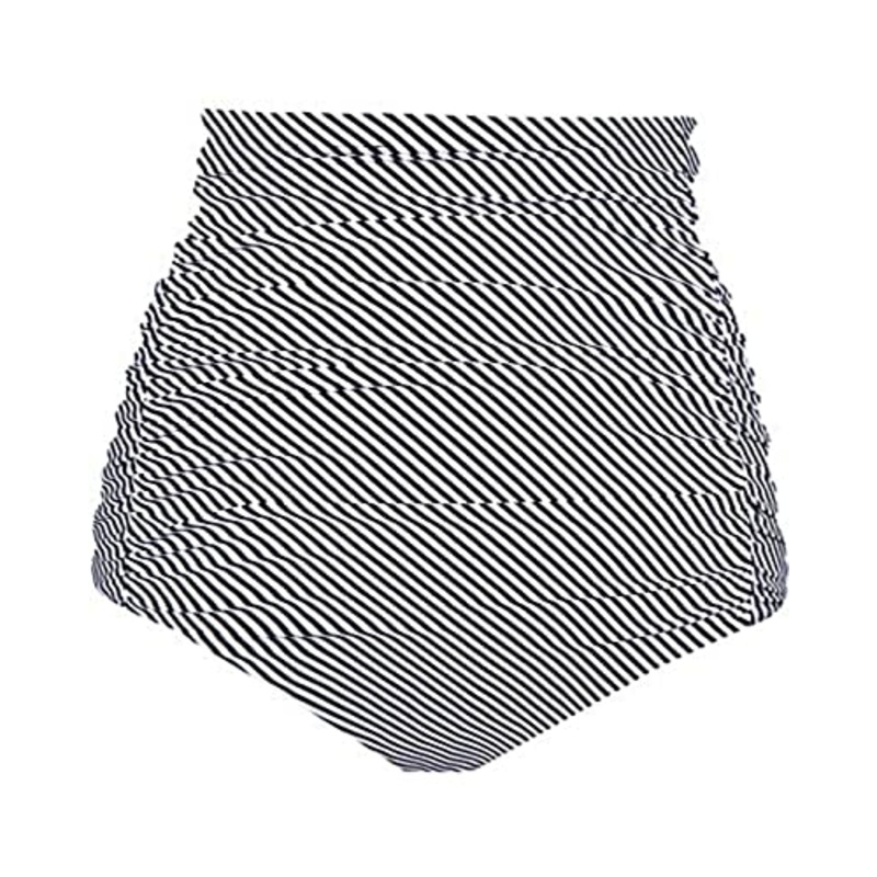 Booty Coverage Thick Fabric Women Bikini Bottoms-Black And White Stripe