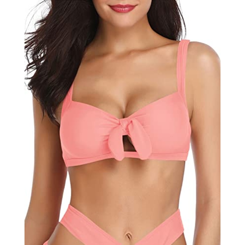 Comfy And Supportive Removable Soft Bra Padding Push Up Bikini Top-Coral Pink