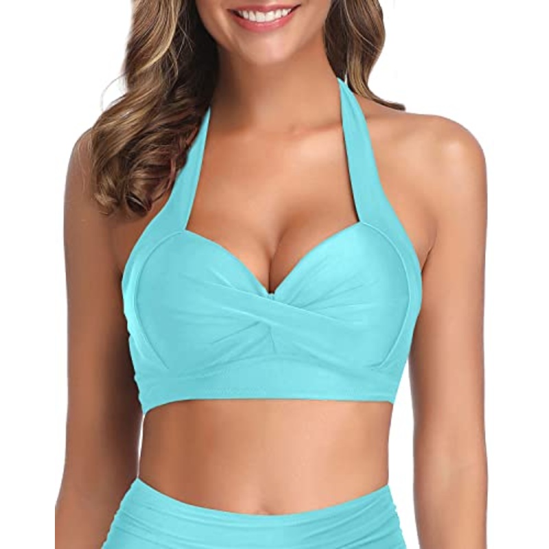 Extra Tie Back Halter Retro Bikini Top For Women-Mint Green