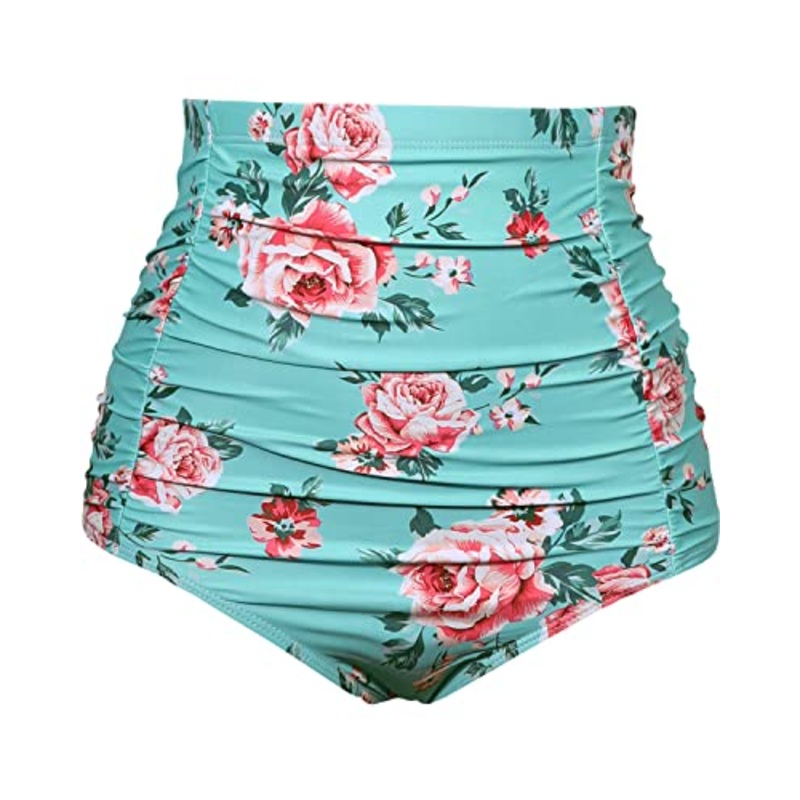 Flattering High Waisted Swim Bottom For Women-Mint Flower