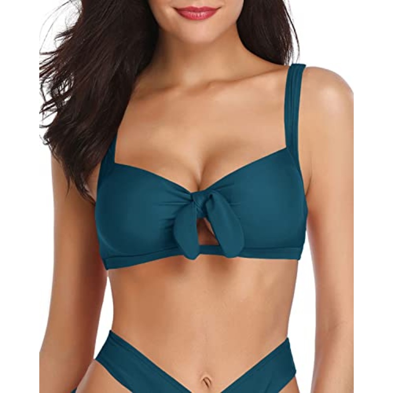 Flirty And Alluring Bowknot Pattern Push Up Bikini Top-Teal