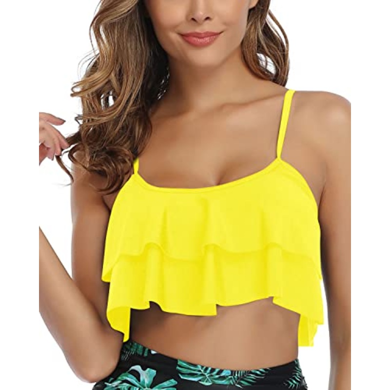Fuller Bust Adorable Swimsuit Tank Top For Women-Neon Yellow