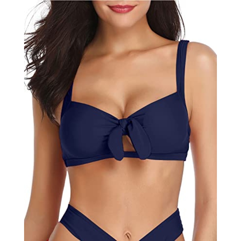 Gorgeous And Vibrant Solid Color Push Up Bikini Top-Navy Blue