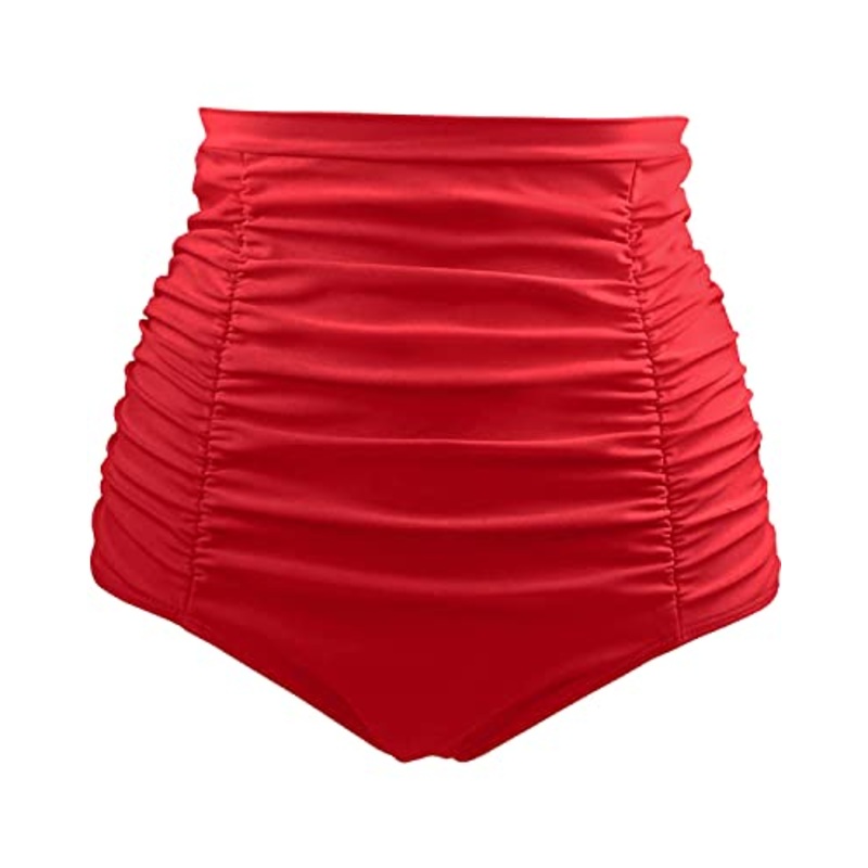 High Waisted Tankini Briefs Women Bikini Bottoms-Red