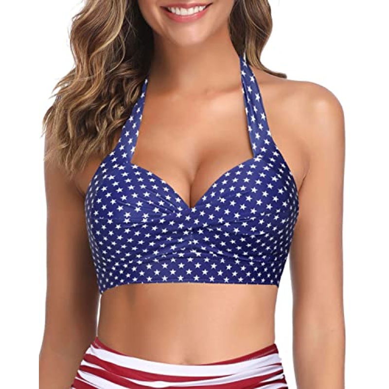 Mix And Match Halter Retro Bathing Suit Top-National Flag