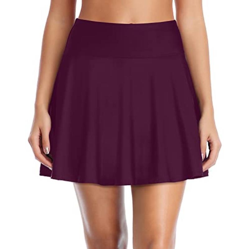 Modest Coverage High Waisted Swim Skirt-Maroon