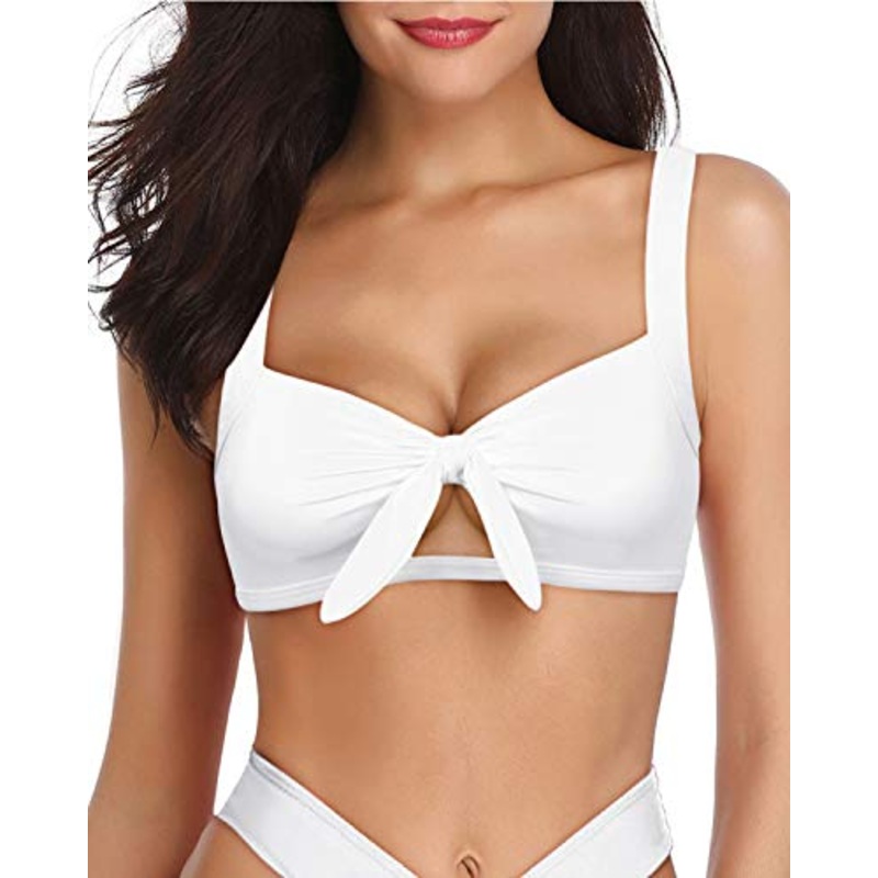 Solid Color Ruffle Flounce Swimsuit Top-White