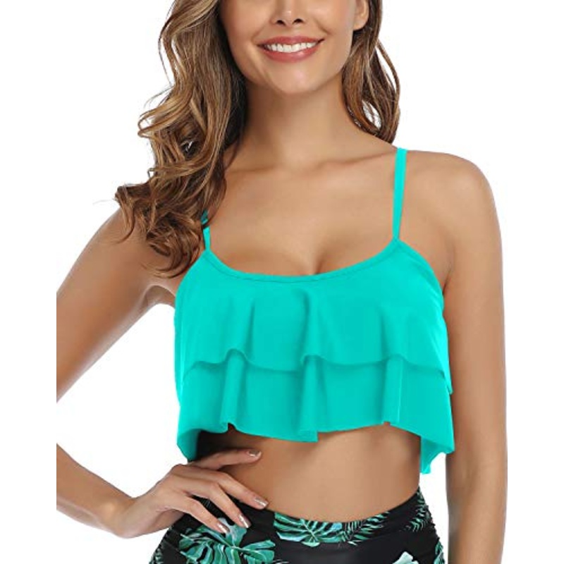 Straps And Padds Bikini Top Flounce Swim Top-Aqua