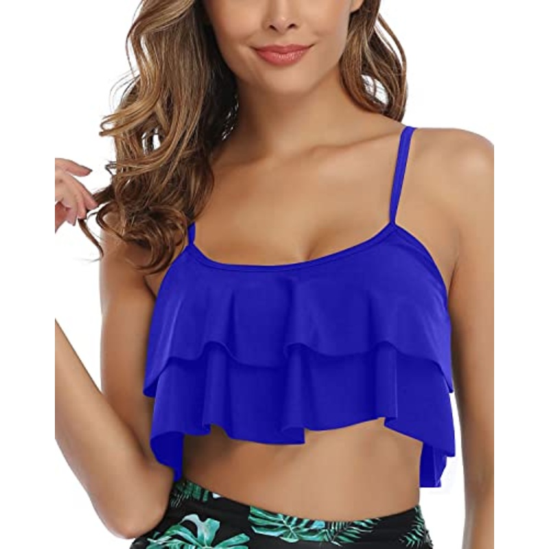 Tiered Flowy Ruffled Bikini Top Flounce Swim Top-Royal Blue