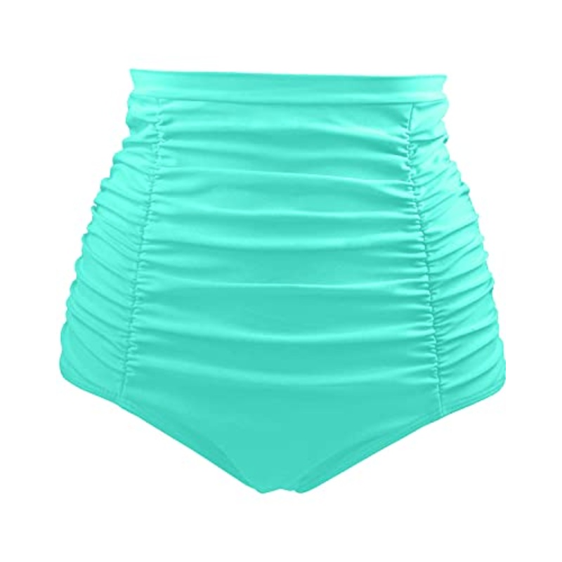 Tummy Control Ruched Bikini Bottom For Women-Aqua