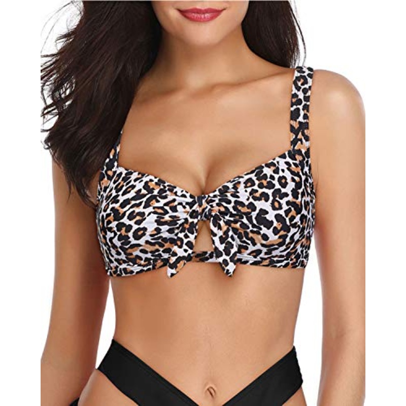 Vibrant And Eye-Catching Flounce Ruffle Swimming Push Up Bikini Top-Leopard