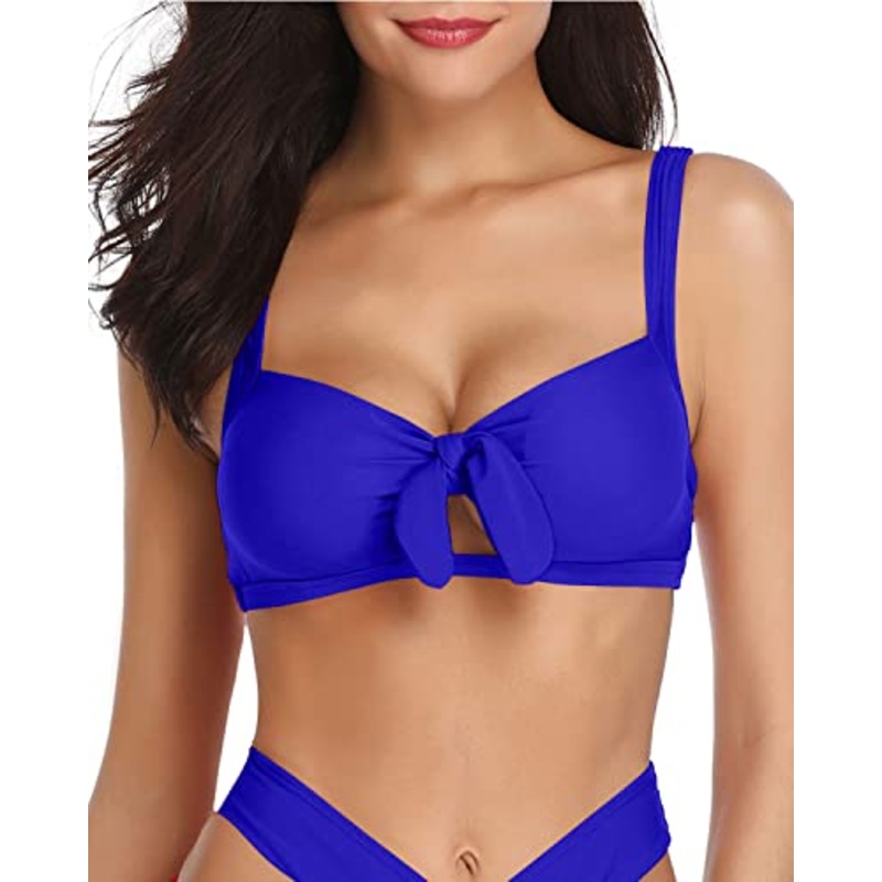 Women Removable Soft Bra Padding Bikini Tops Cute Tie Knot-Royal Blue