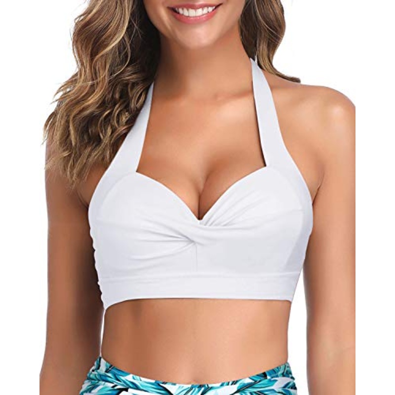 Women's Push Up Halter Bikini Top-White