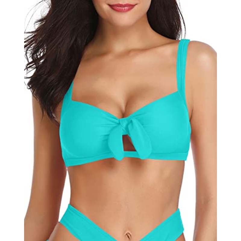 Women's Sexy Bowknot Ruffle Flounce Swimsuit Top-Aqua