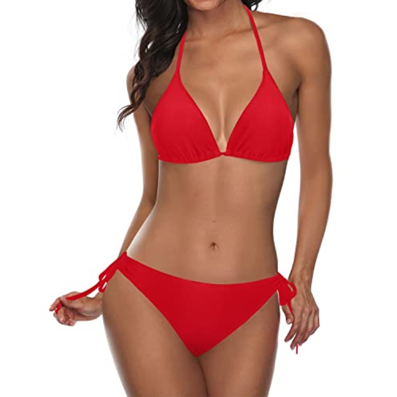 2 Piece Boho Style Cheeky Triangle Bikini Bathing Suit-Red