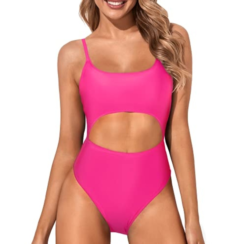Front Cutout Back Cutout Sexy Cutout One Piece Swimsuits-Neon Pink