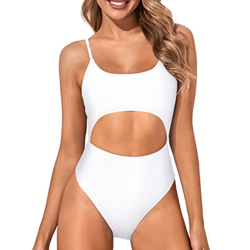 Lace Up Adjustable Sexy Cutout One Piece Swimsuits-White