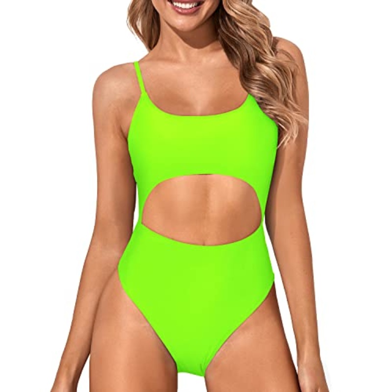 Lace Up Strappy High Cut Sexy Cutout One Piece Swimsuits-Neon Green