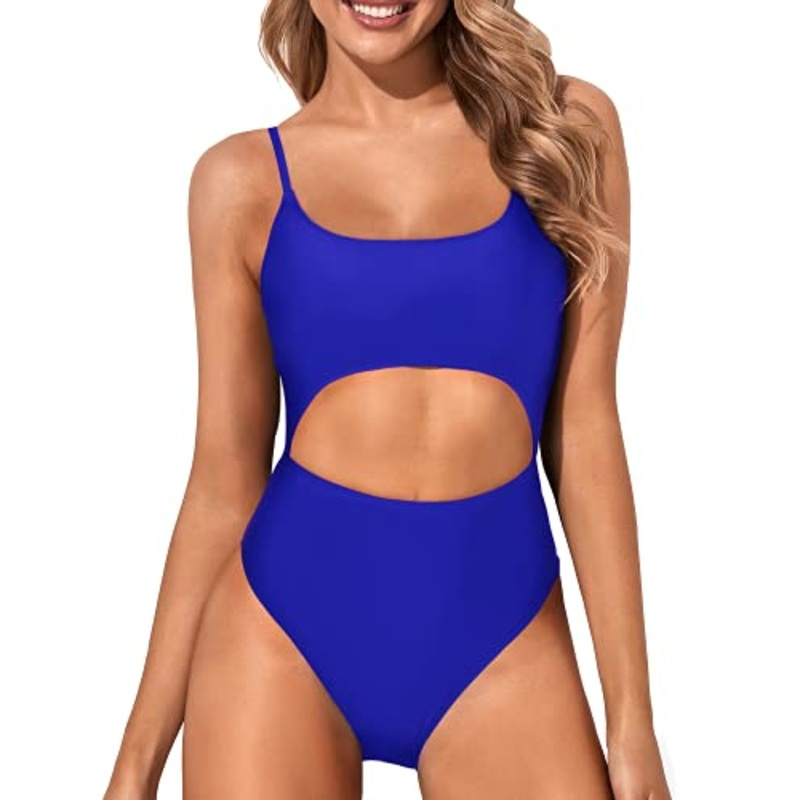 Low Scoop Neck Sexy Cutout One Piece Swimsuits-Royal Blue