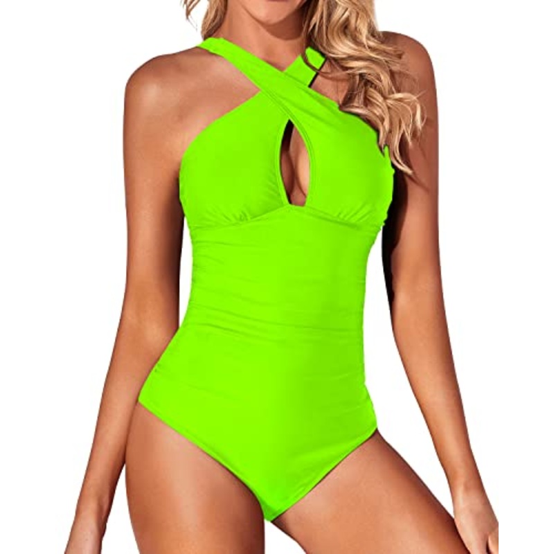 Slimmer Look One Piece Tummy Control Bathing Suit-Neon Green