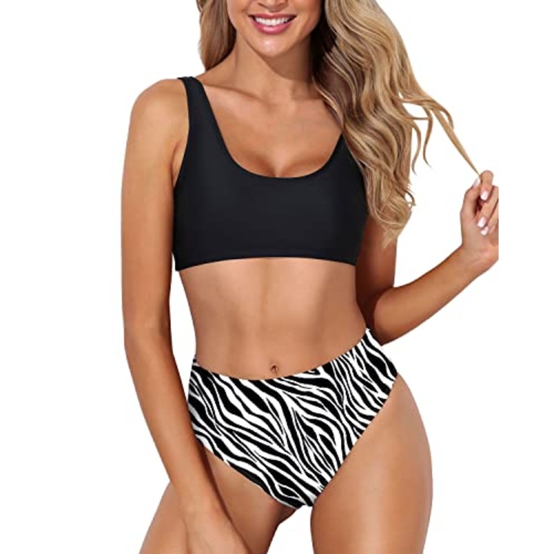 Two Piece Bikini Bottoms Sports Two Piece Bikini For Women-Zebra
