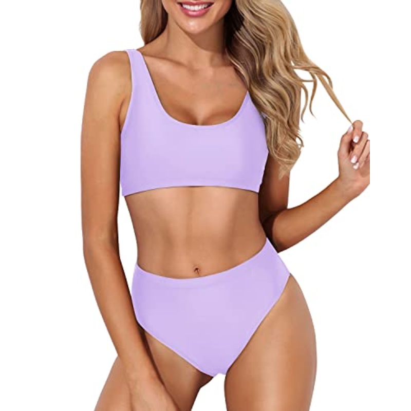 Vintage High Cut Swimsuit High Waisted Bathing Suit Bottoms-Light Purple