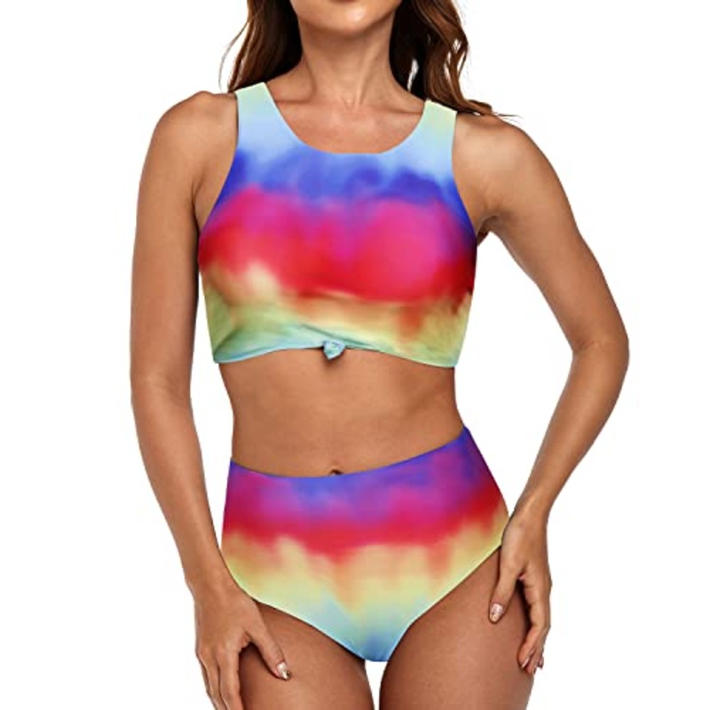 Crop Top Swimsuits Sporty Two Piece Swimsuits-Color Tie Dye