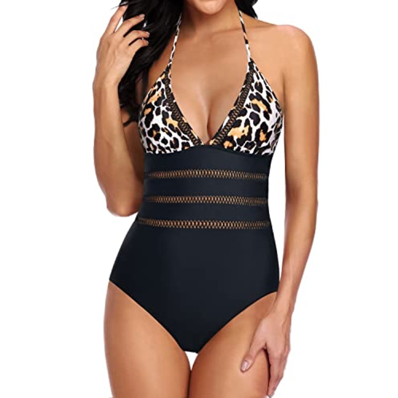 Curve-Enhancing Open Back Monokini Bathing Suits For Women-Black And Leopard