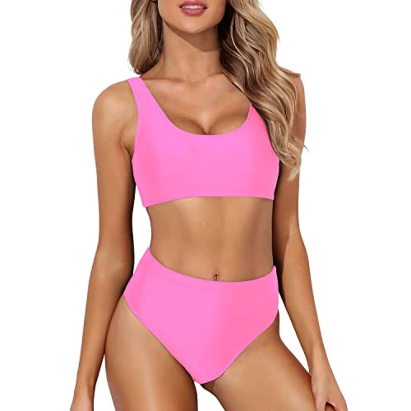 Cute And Stylish Two Piece High Waisted Bathing Suit Bottoms-Light Pink