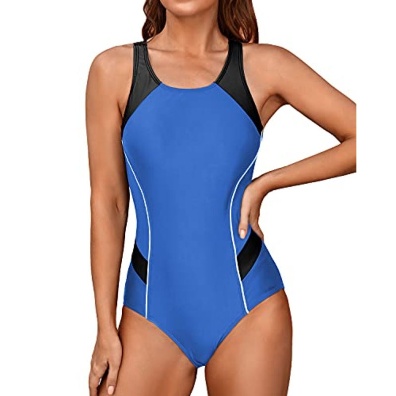 Colorblock Crisscross Racerback One Piece Swimsuit-Light Blue