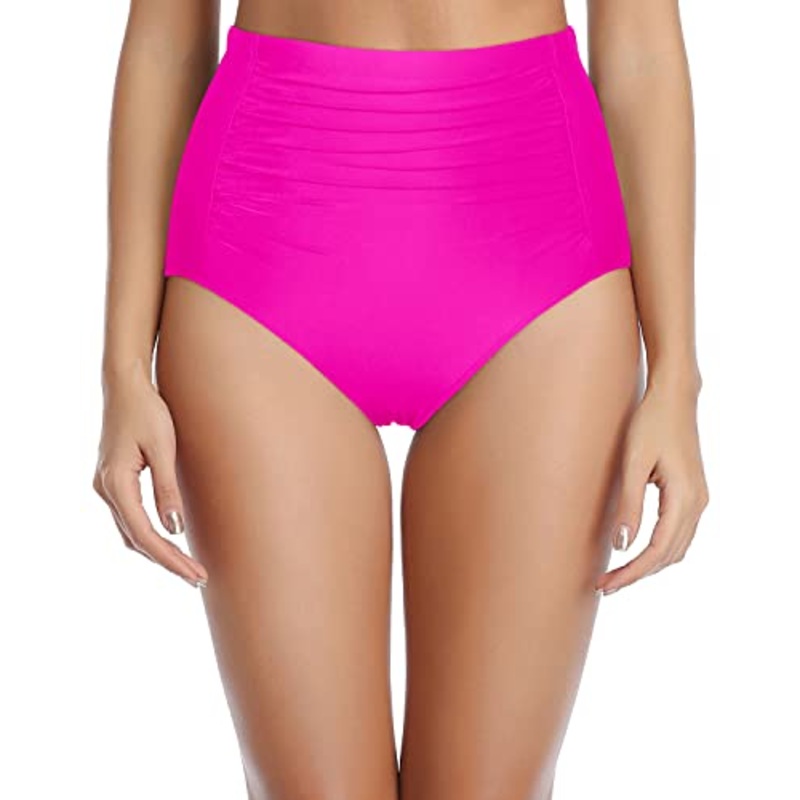 Cute Bikini Tops Or Tankini High Waisted Bikini Bottoms-Neon Pink