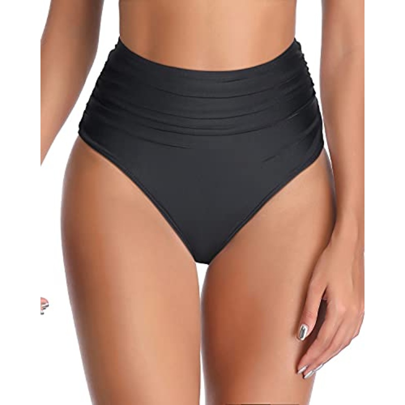 Flattering High Waisted Bikini Bottoms For Women's Beachwear-Black