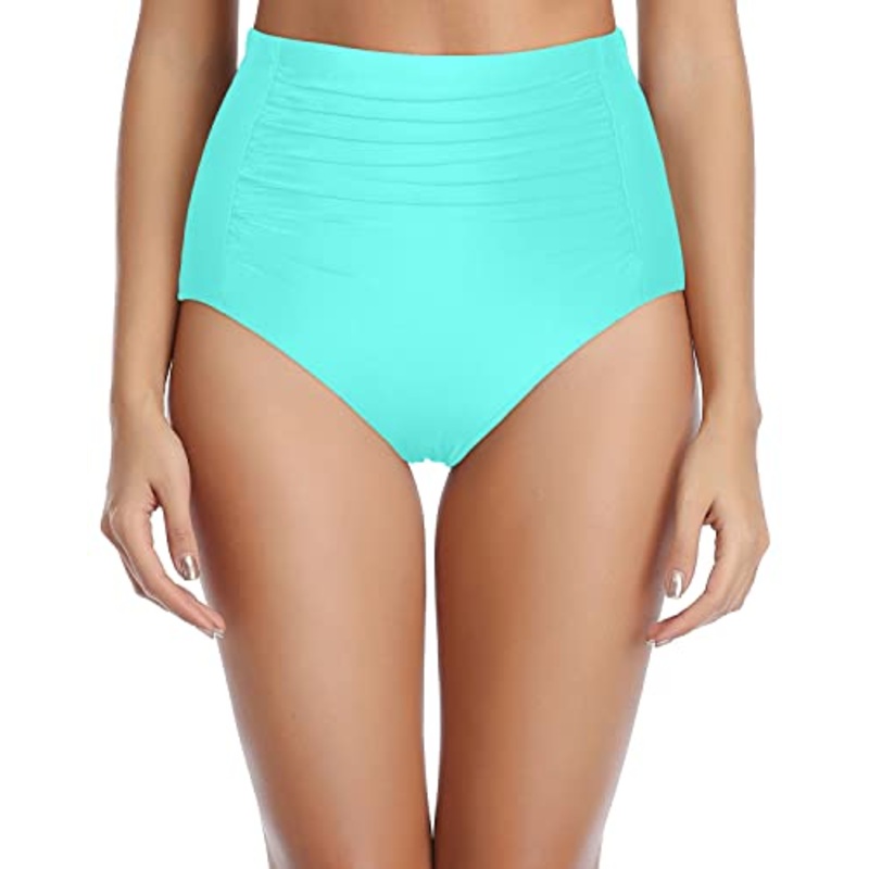 Fully Inner Lined Swim Bottoms High Waisted Bikini Bottoms-Aqua