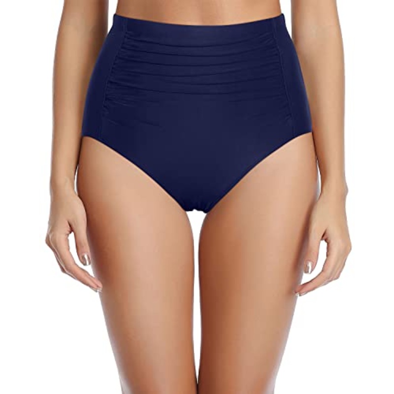 Fully Inner Lined Swim Bottoms Tummy Control Swimsuit Bottoms-Navy Blue