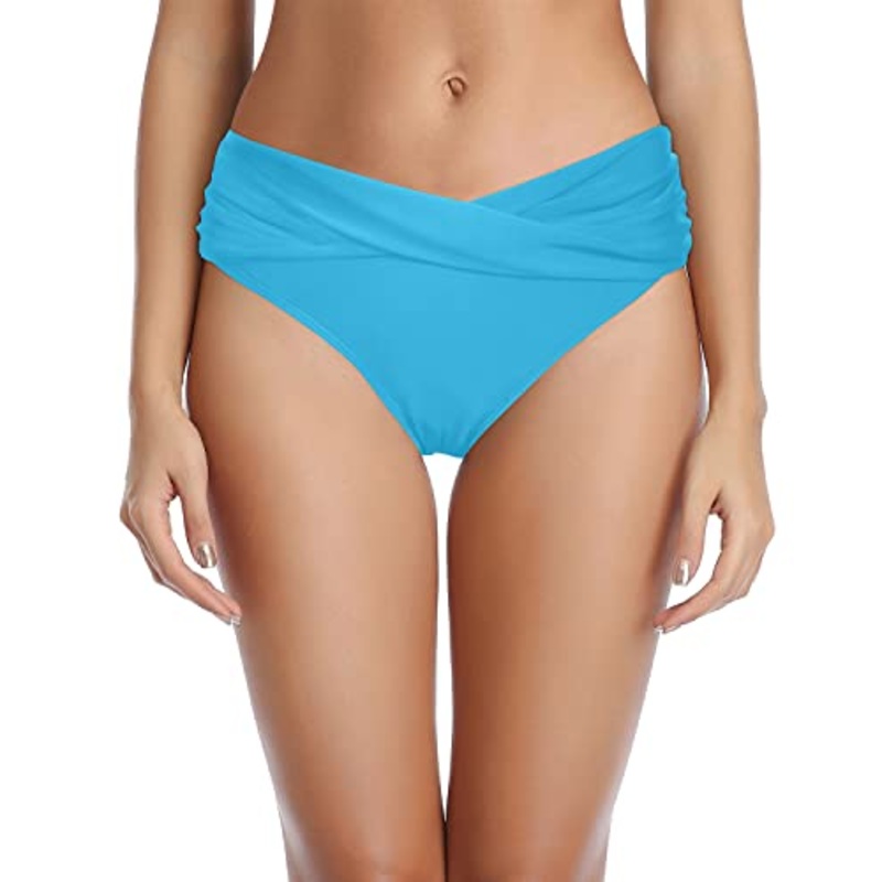 High Waisted Swimsuit Bottoms High Cut Bathing Suit Bottoms-Light Blue