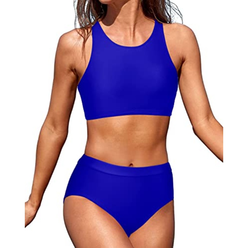 High Waisted Two Piece Bikini 2 Piece Bathing Suits For Teen Girls-Royal Blue