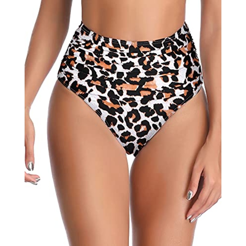 Tummy Control High Waisted Bikini Bottoms For Women's Swimwear-Leopard
