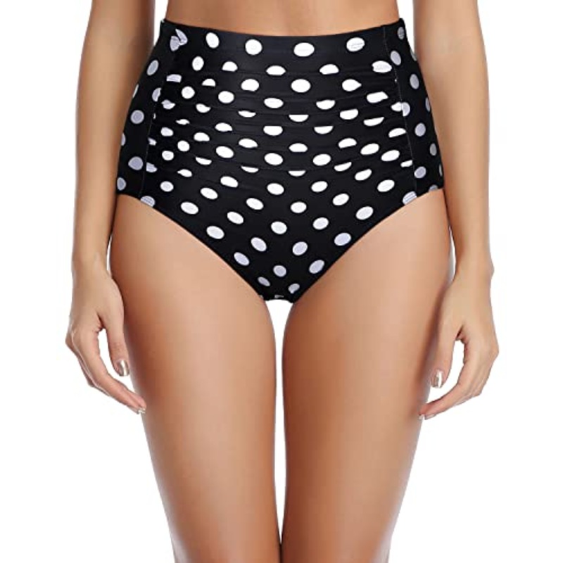 Tummy Control Swimsuit Bottoms High Waisted Bikini Bottoms-Black Dot