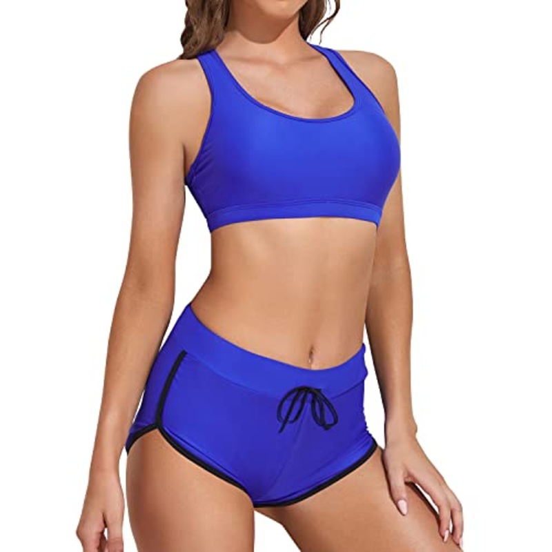Women Mid Waist Womens Boyleg Short Bottoms Tummy Control-Royal Blue