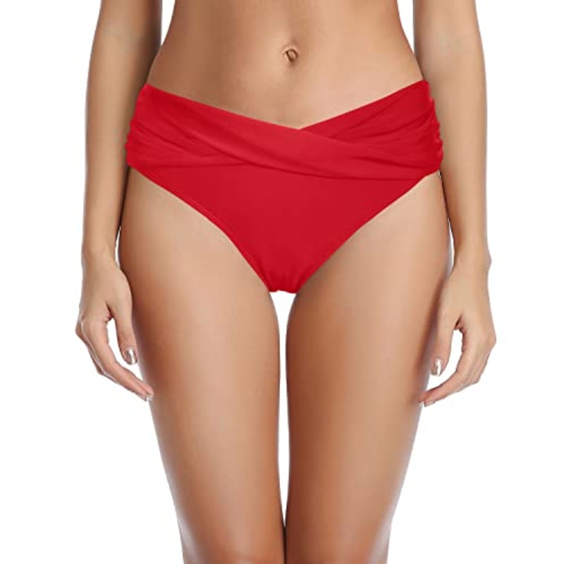 Women's Full Coverage V Cut Swimsuit Bottoms-Red