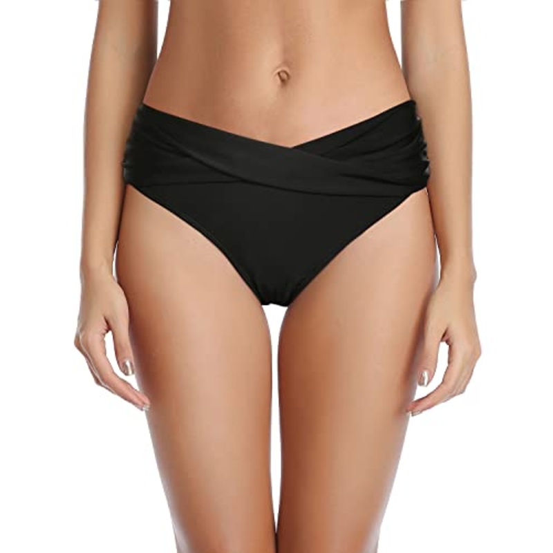 Women's High Waisted V Cut Swimsuit Bottoms-Black