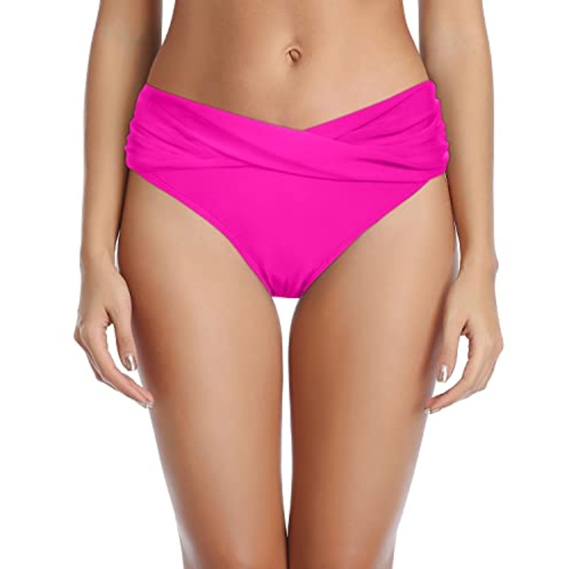 Women's Tummy Control V Cut Swimsuit Bottoms-Neon Pink
