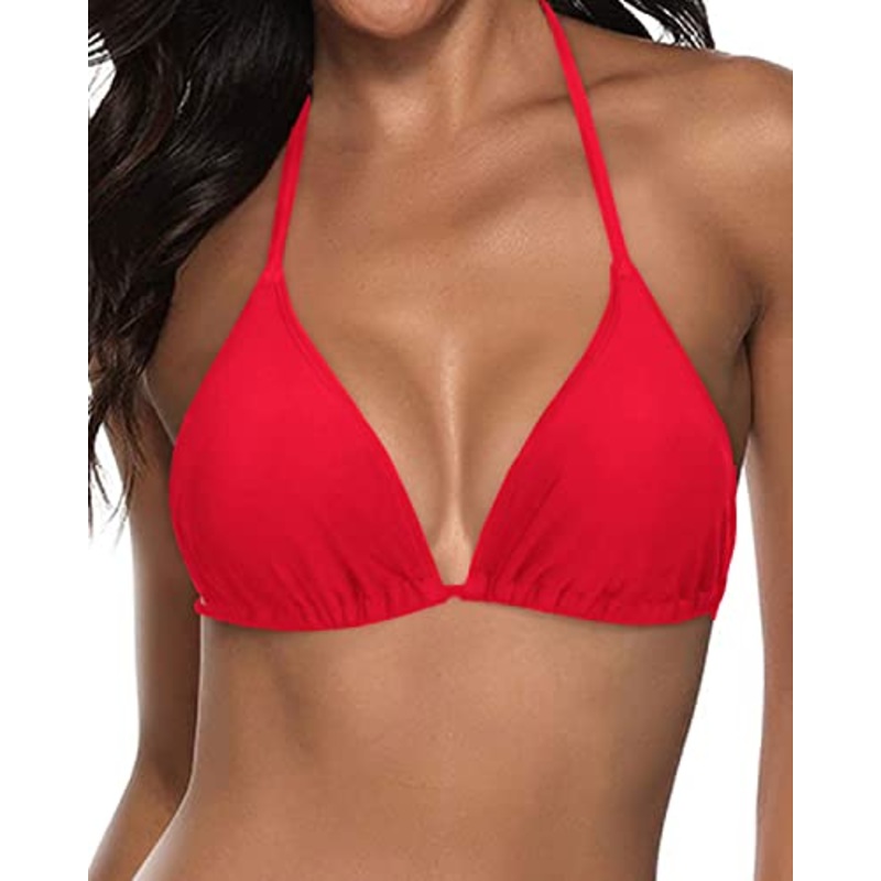 Adjustable Swimwear String Triangle Bikini Top-Red