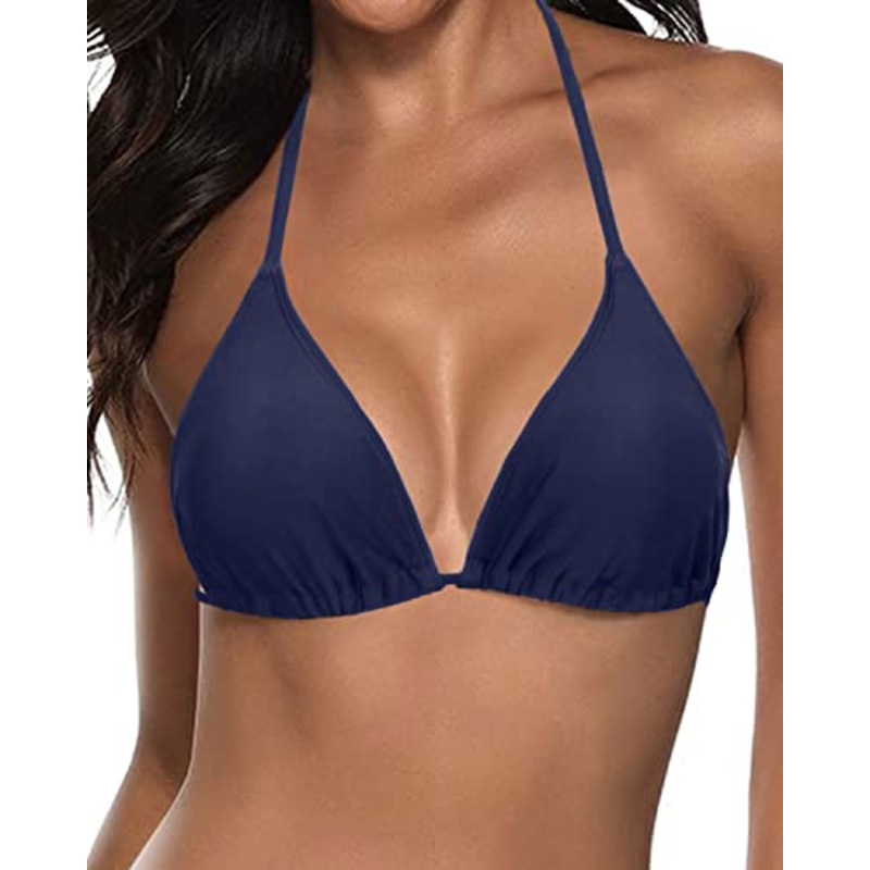 Adjustable Ties String Triangle Swimsuit Top For Women-Navy Blue