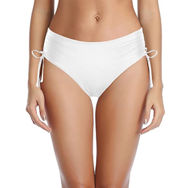 Bathing Suit Cheeky Swim Bottom Side Tie Bikini Bottom-White