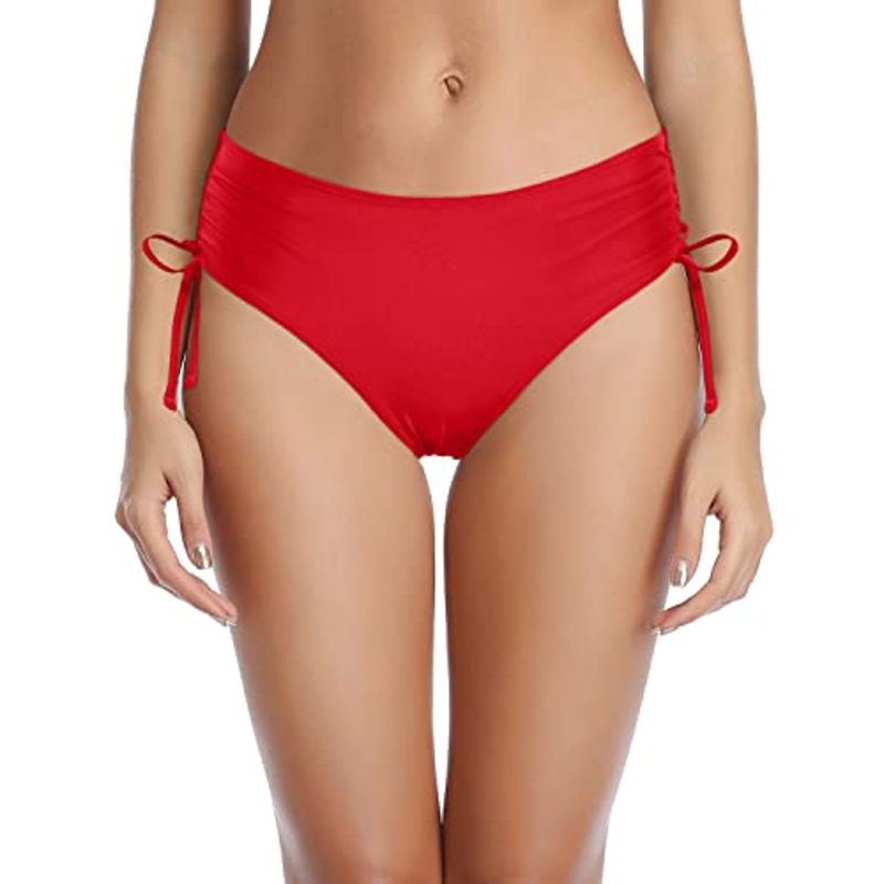 Flattering Side Tie Bikini Bottom For Ladies-Red