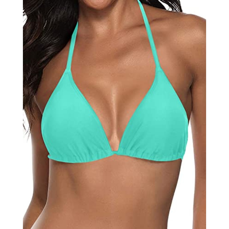 Halter Bikini Top String Triangle Swimsuit Top For Women-Aqua Green