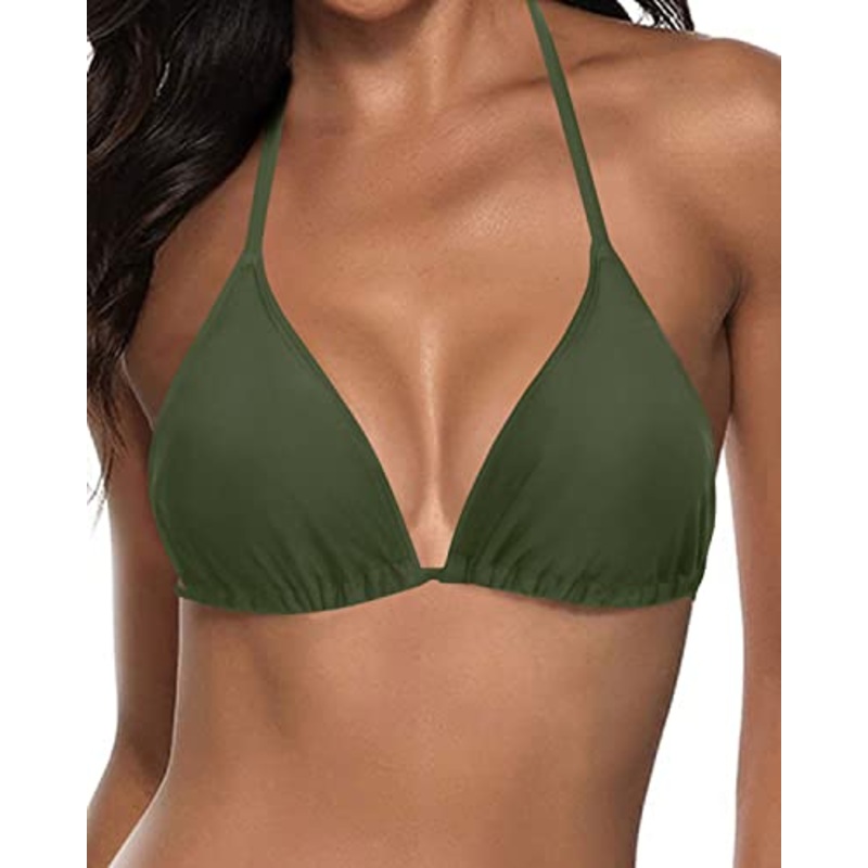 Halter Swimsuit String Triangle Bikini Top-Army Green