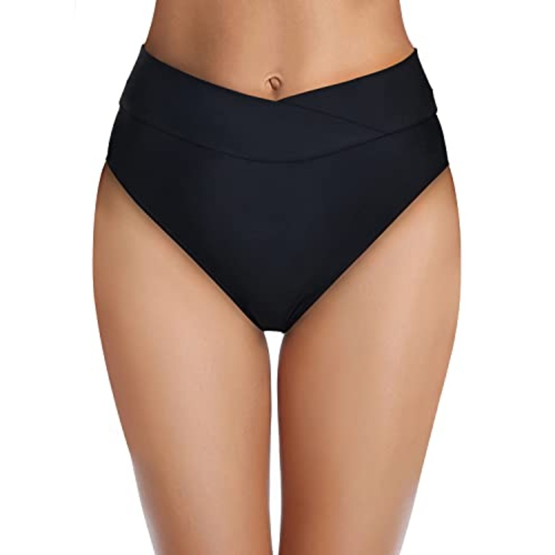 High Waisted Cheeky Swim Bottoms For Women-Black